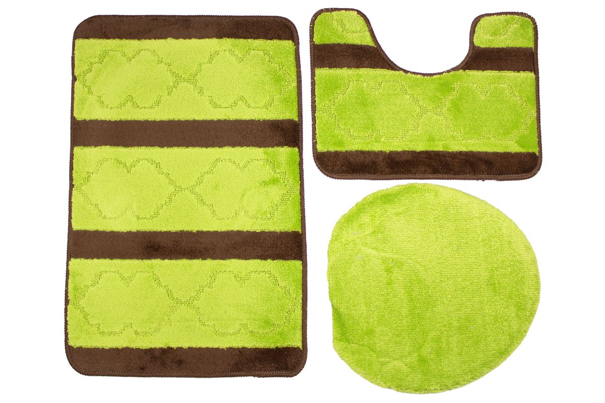 Two Tone 3 Piece Non-Slip Turkish Toilet Cover & Mat Set Brown/Green