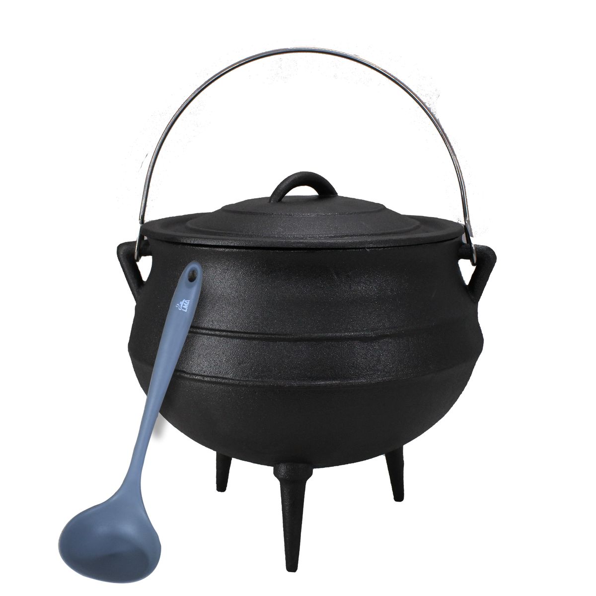 LMA 3-Foot Cast-Iron Potjie Set with Stoneware Bowls & Ladle - Size 3 / 8L