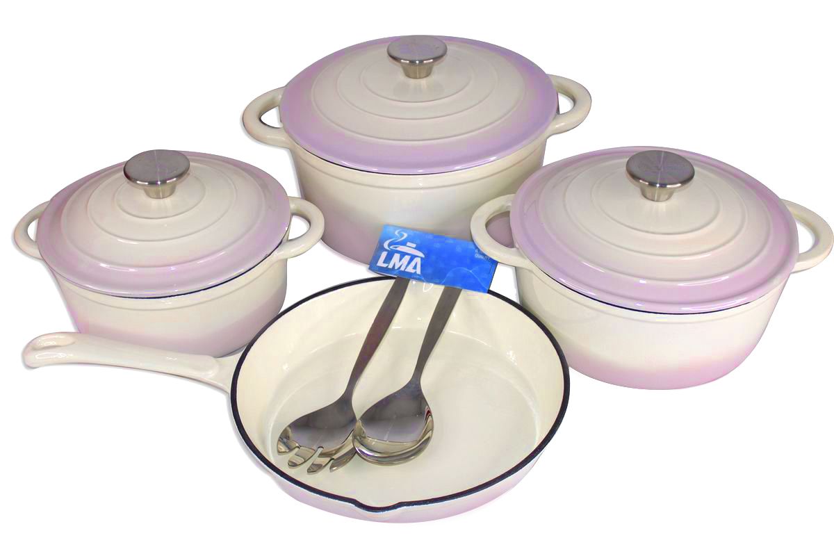 Two-Tone 7 Piece Cast Iron Cookware Set & 2 LMA Serving Spoons