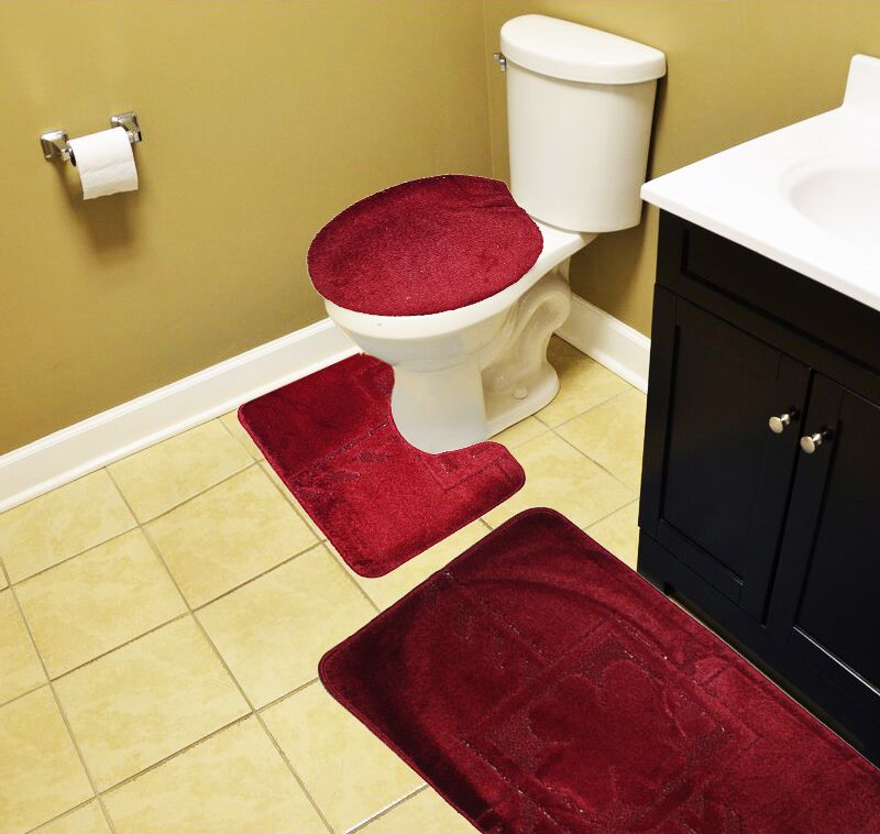 50x80cm 3 Piece Turkish Toilet Cover & Mat Set with PVC Non-Slip Backing