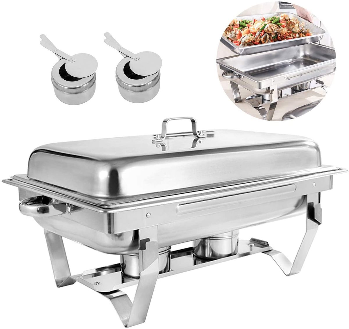 Stainless Steel 11L Single Tray Buffet Chafing Dish & 2 Piece LMA Serving Spoon Set