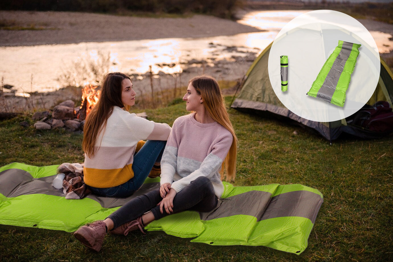 184x60cm Self Inflating Single Camping Mattress with Inflatable Headre